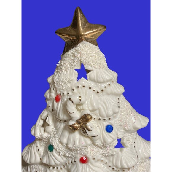 Ceramic Light-Up Christmas Tree With Decorations And Gold Colored Accents - Picture 3 of 10